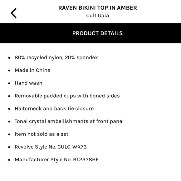 NWT Cult Gaia Raven Triangle Bikini Top in Amber - Picture 9 of 9